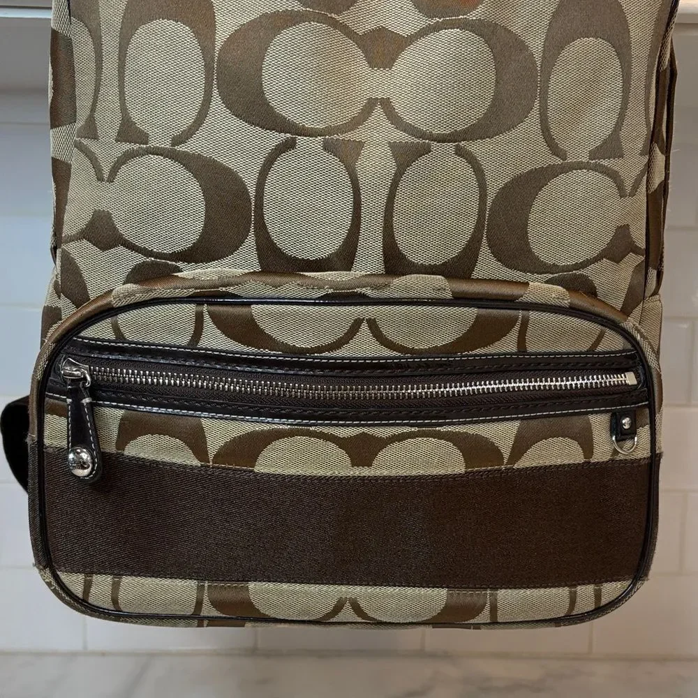 Coach Backpack Purse Vintage Jacquard Signature Logo Stripe Large Backpack - HTF